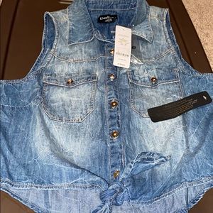 NEW BEBE DENIM FRONT SHIRT.